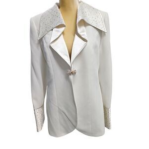 Clara Clara Blazer with Beaded Collar and Sleeve,White, Vintage, Size 10